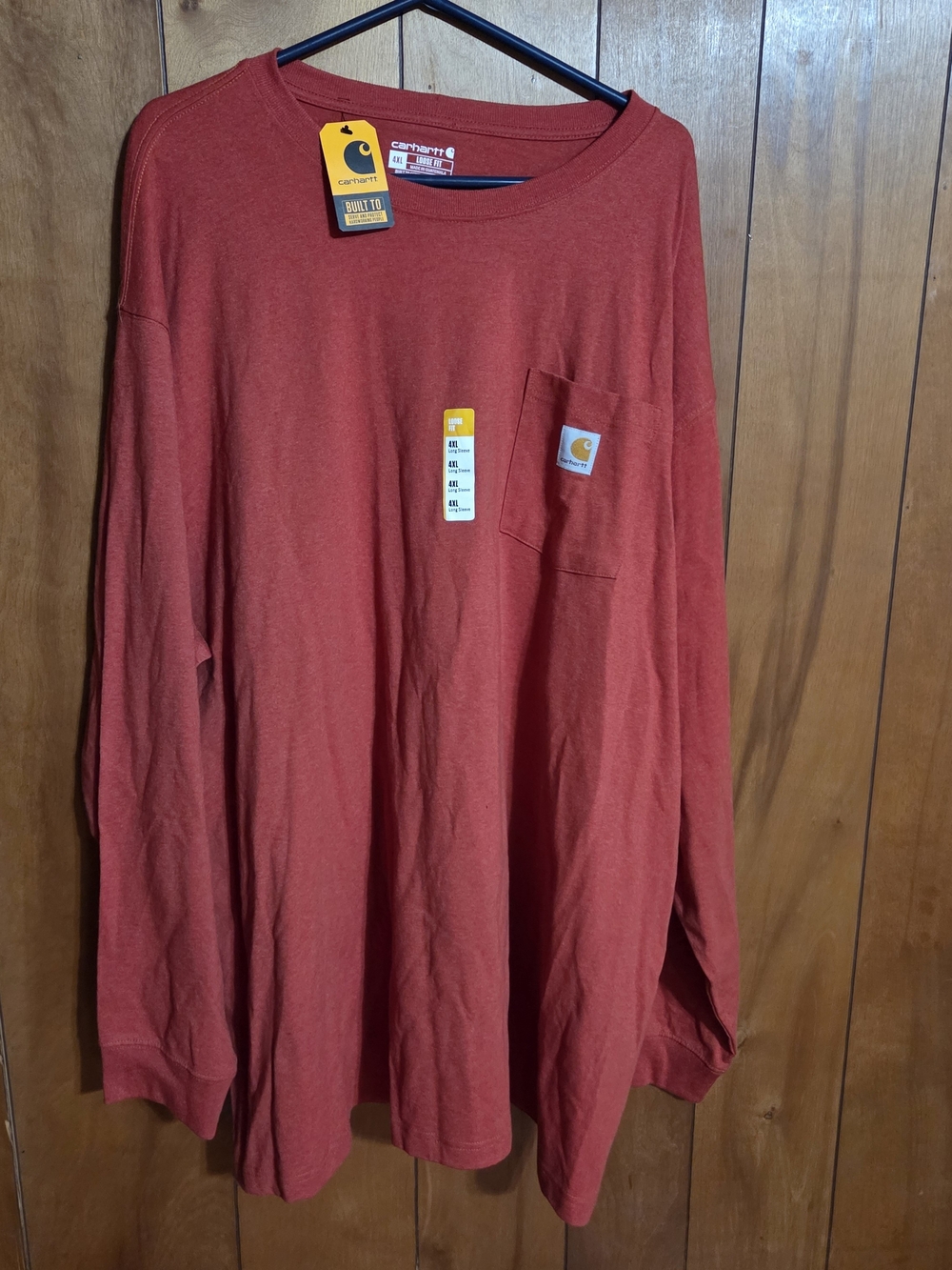Carhartt Shirt Mens 4XL Red Long Sleeve Pocket Tee Workwear Casual Outdoors